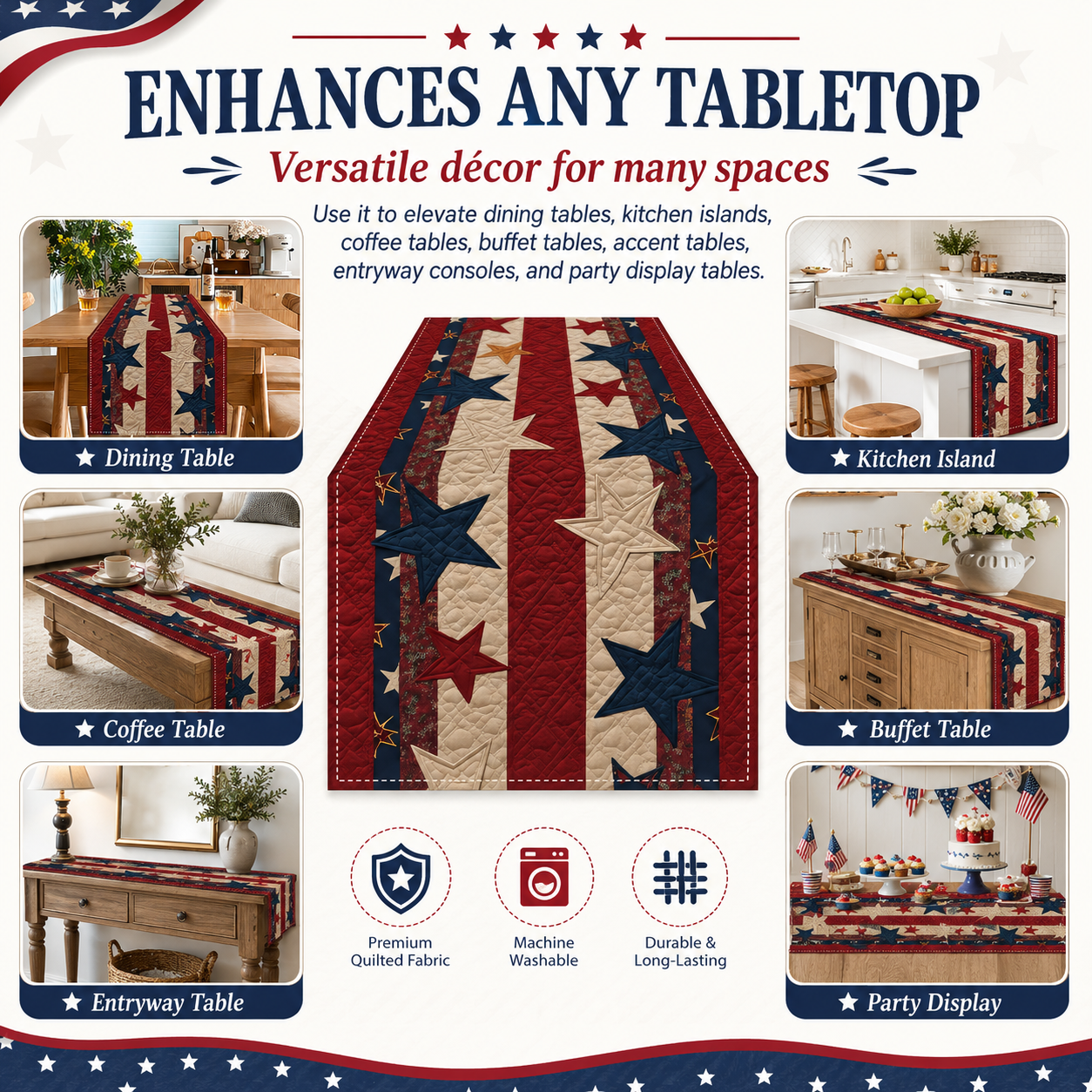 American Patriotic-Style Table Runner