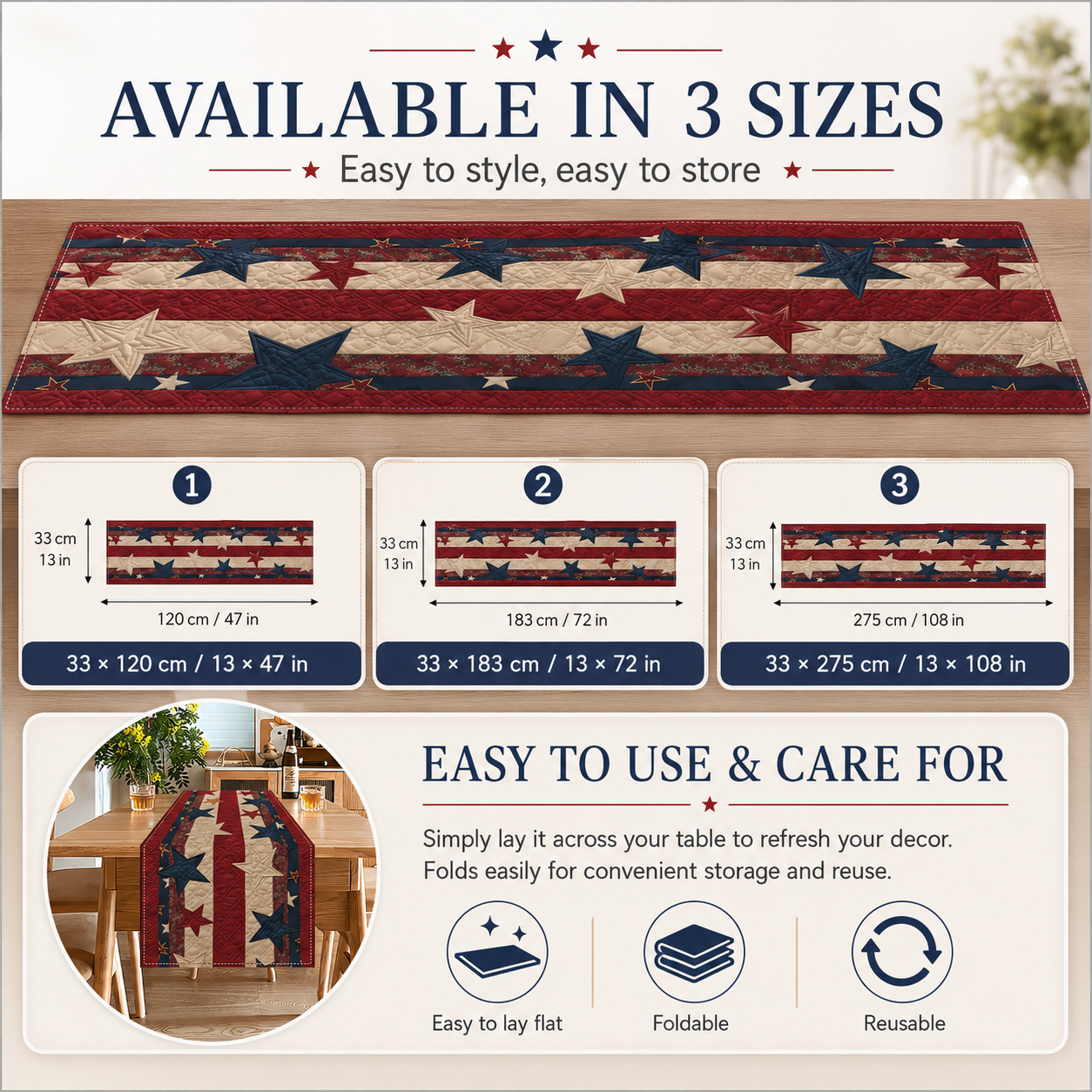 American Patriotic-Style Table Runner