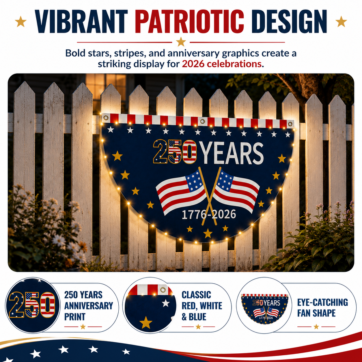 3 × 1.5 ft  250th Founding Anniversary Decorative Fan Flag