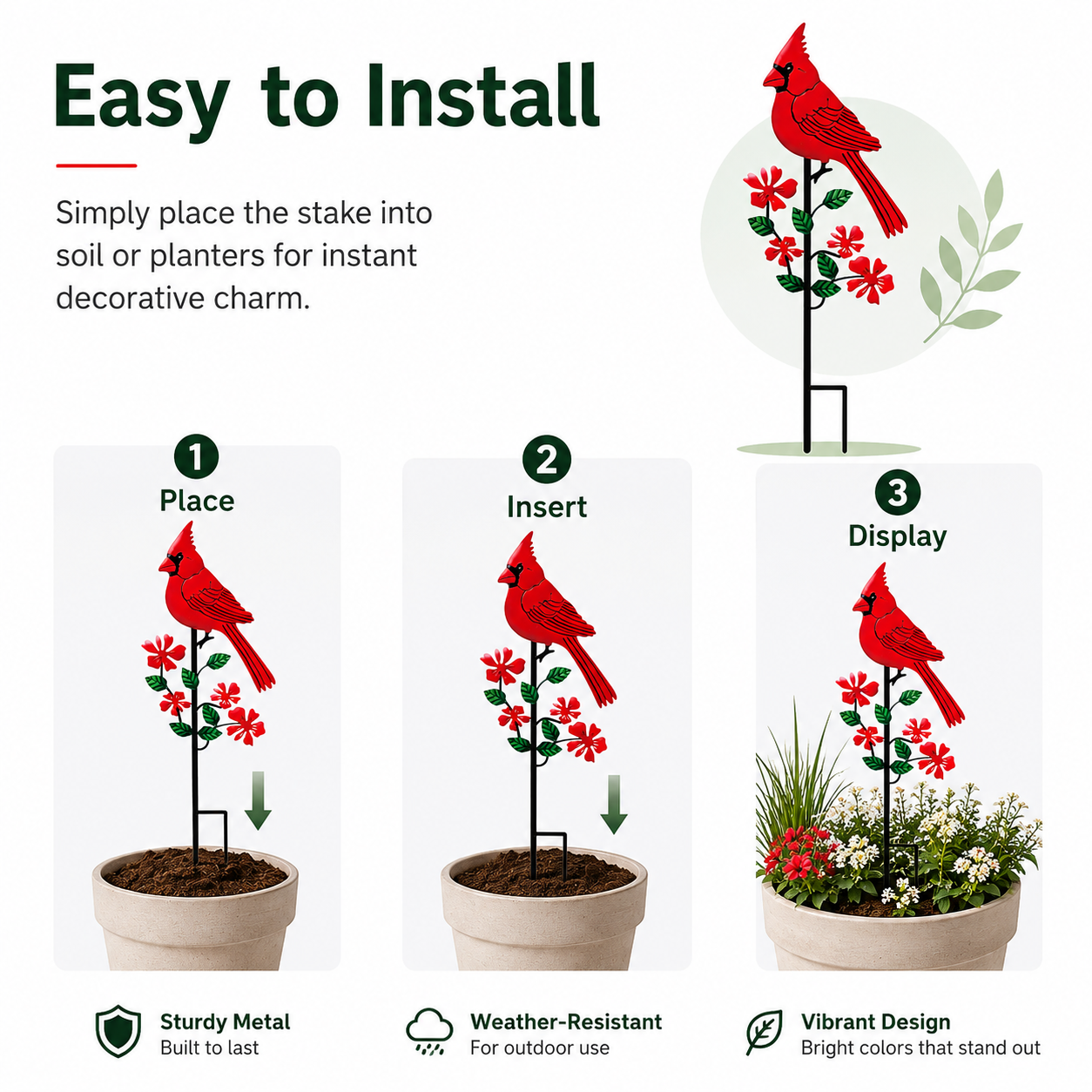 Red Bird Metal Garden Stake Decoration