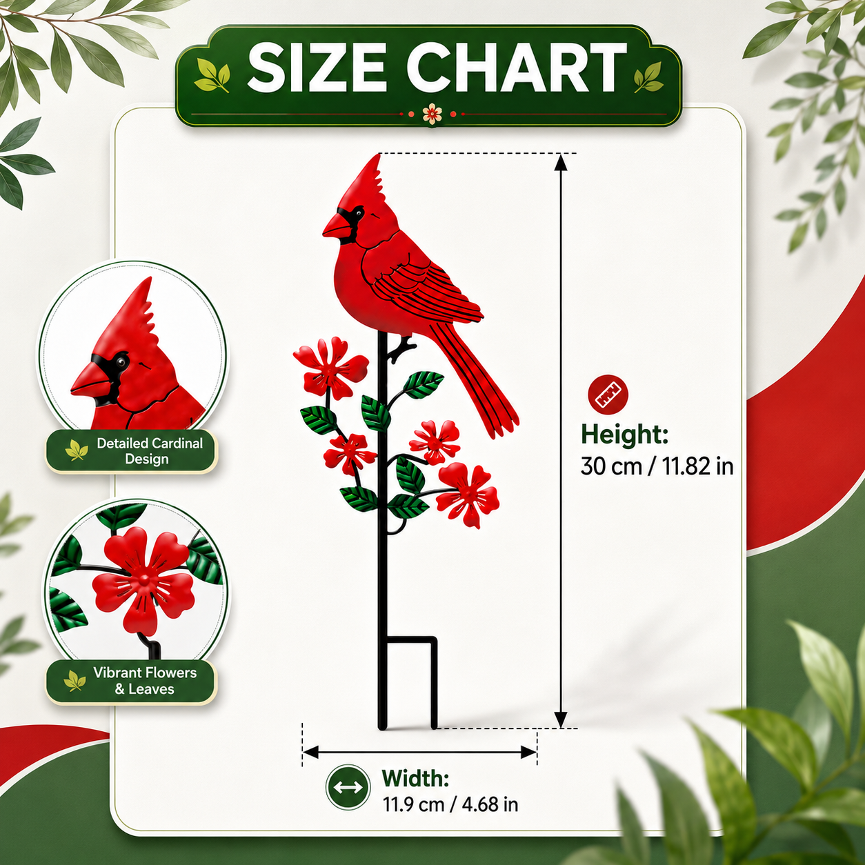Red Bird Metal Garden Stake Decoration