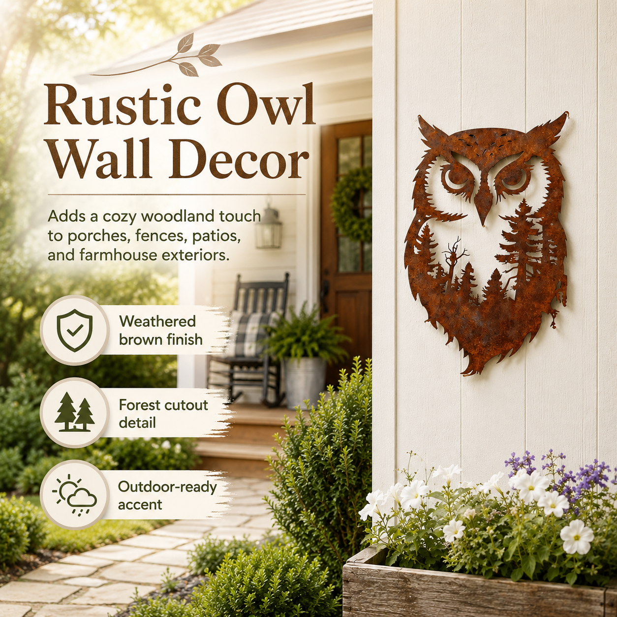 Rustic Owl Metal Wall Art Outdoor Decor