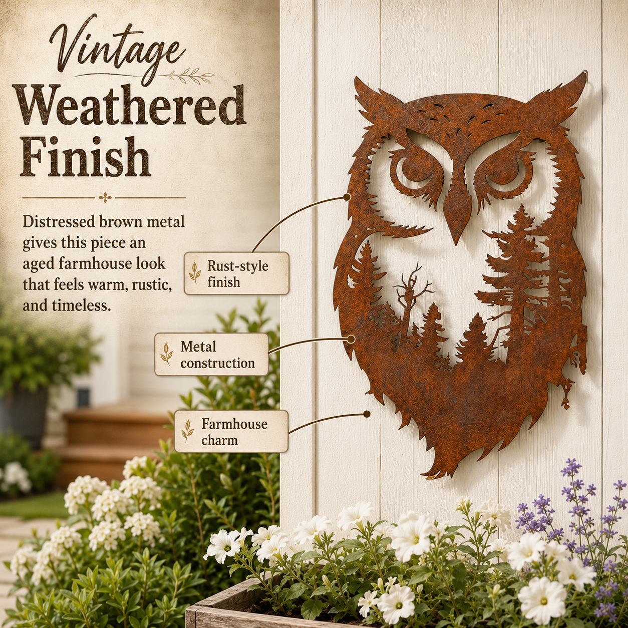 Rustic Owl Metal Wall Art Outdoor Decor