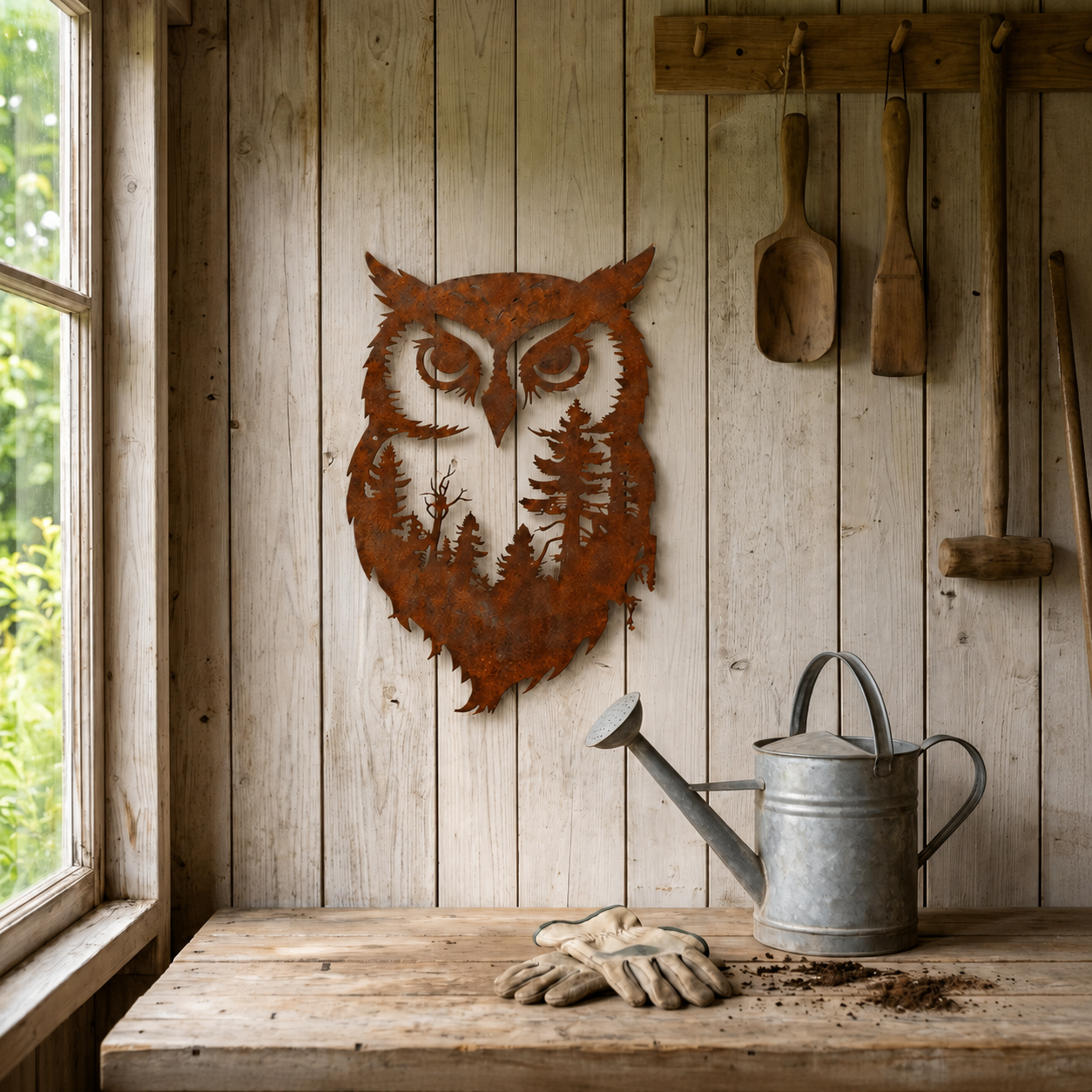 Rustic Owl Metal Wall Art Outdoor Decor