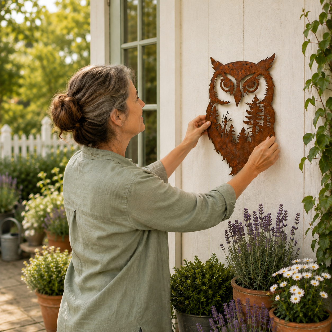 Rustic Owl Metal Wall Art Outdoor Decor