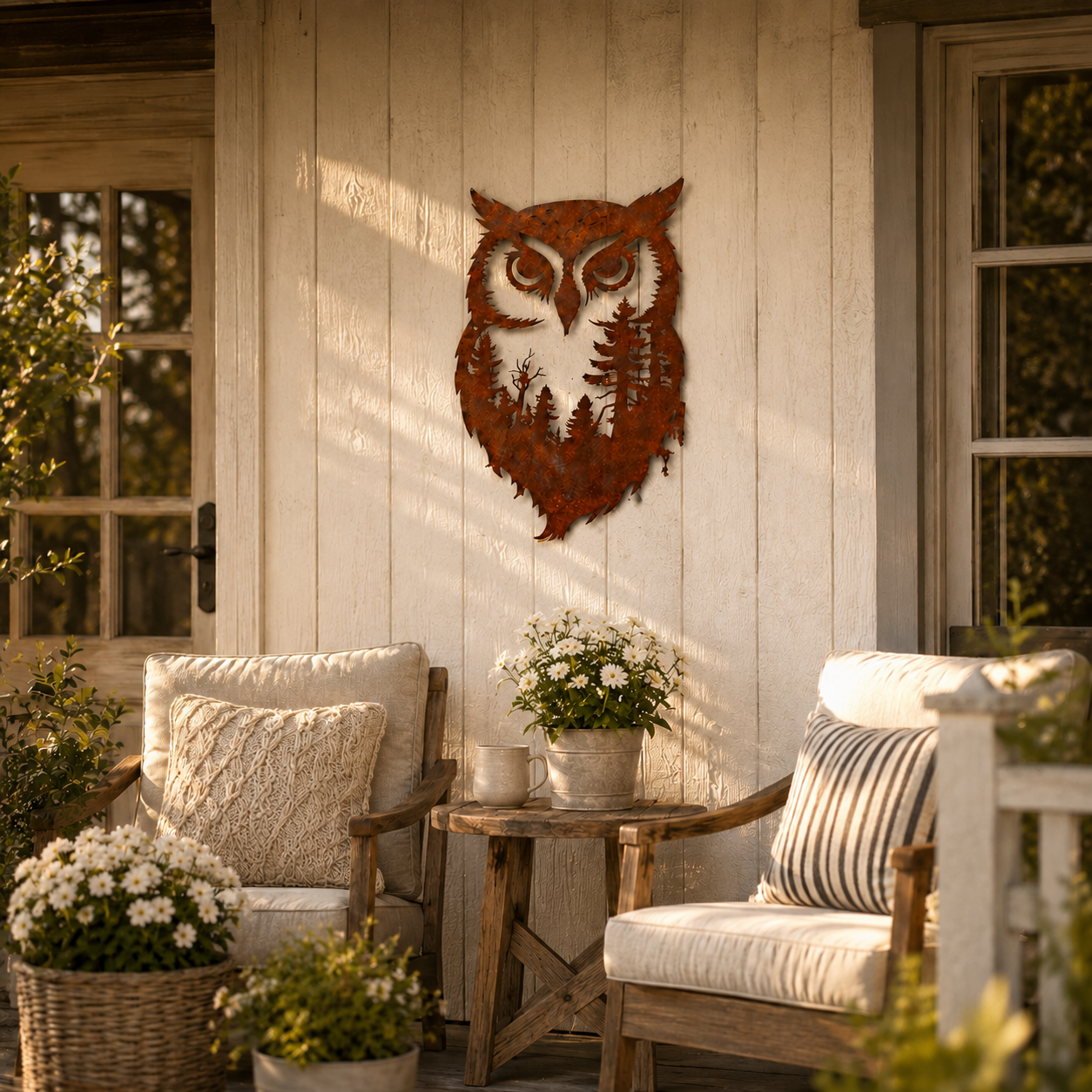 Rustic Owl Metal Wall Art Outdoor Decor