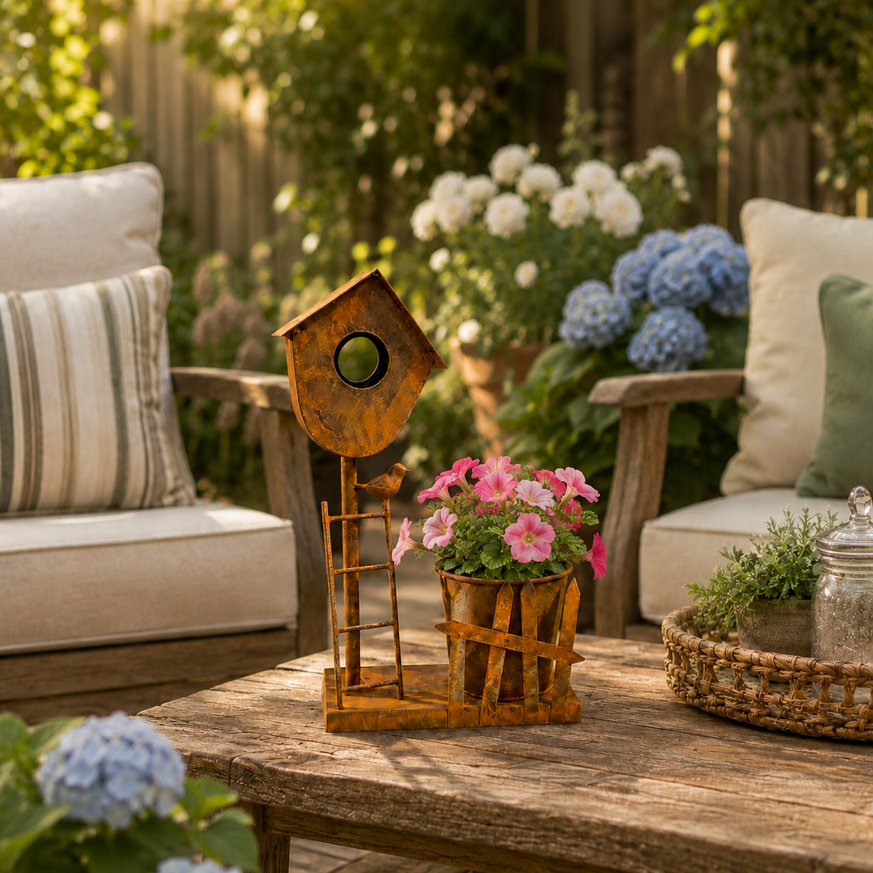 Rustic Metal Birdhouse Planter Holder 