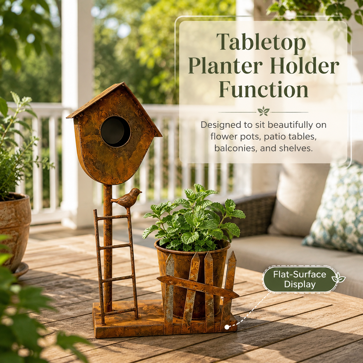 Rustic Metal Birdhouse Planter Holder 