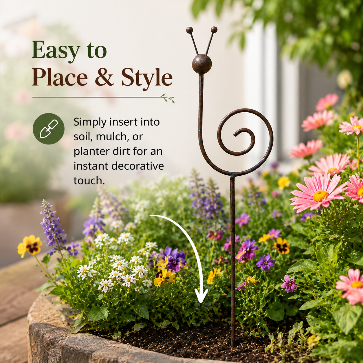 Rustic Metal Snail Garden Stake