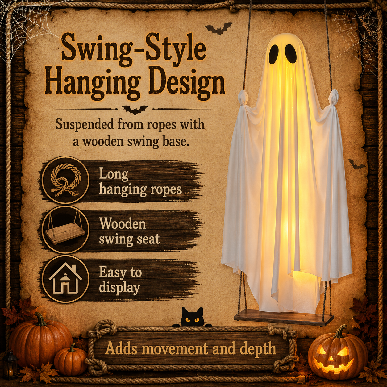 Lighted Hanging Ghost Swing Decor 