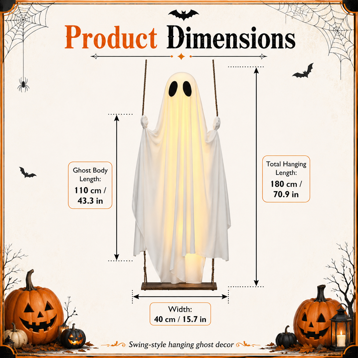 Lighted Hanging Ghost Swing Decor 