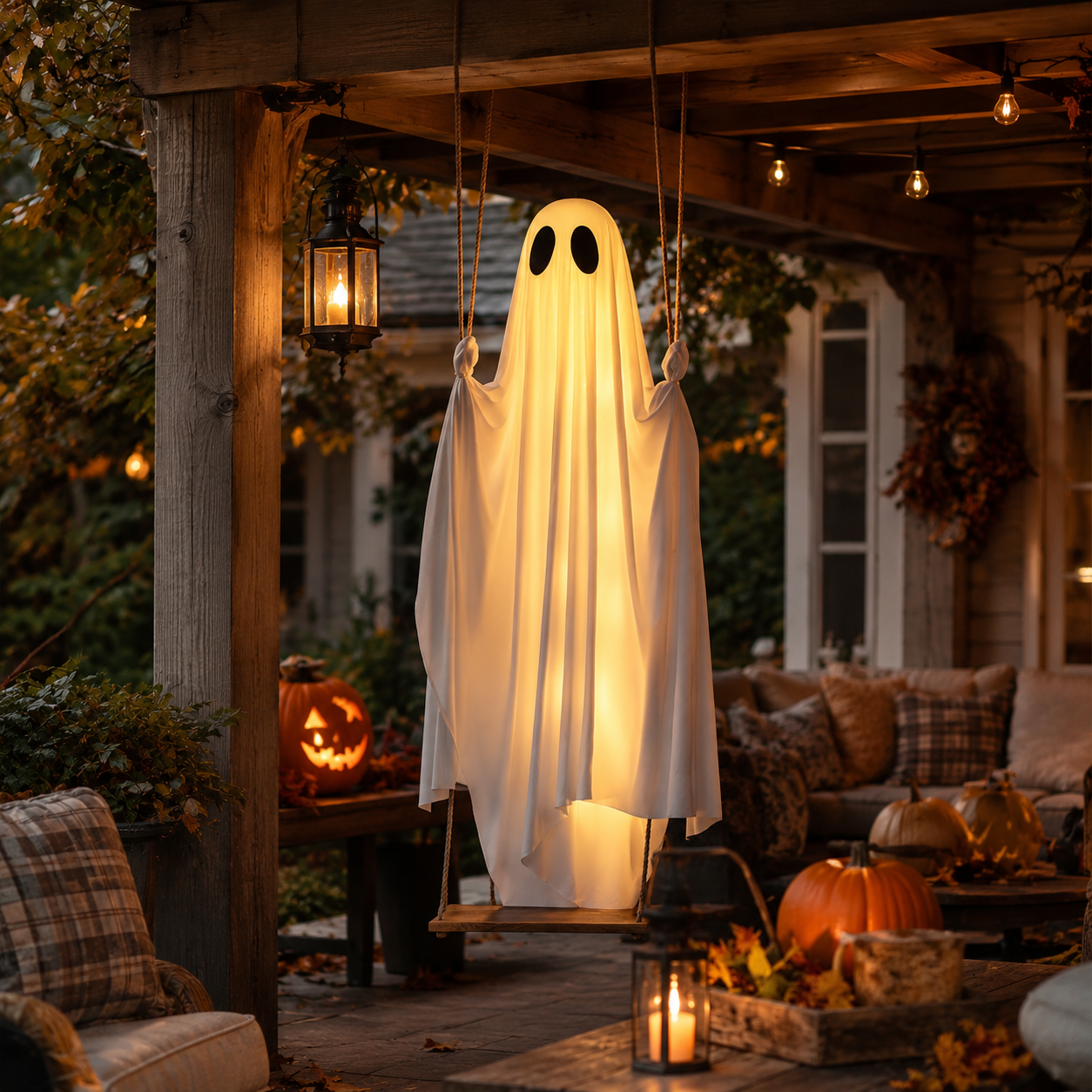 Lighted Hanging Ghost Swing Decor 