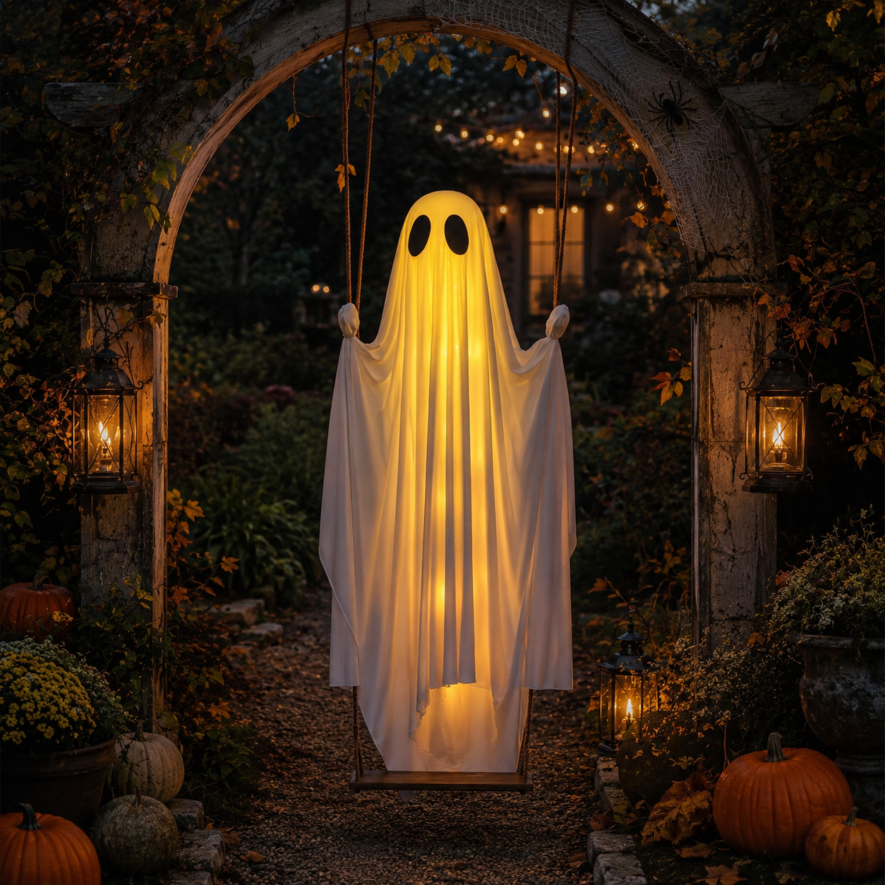 Lighted Hanging Ghost Swing Decor 