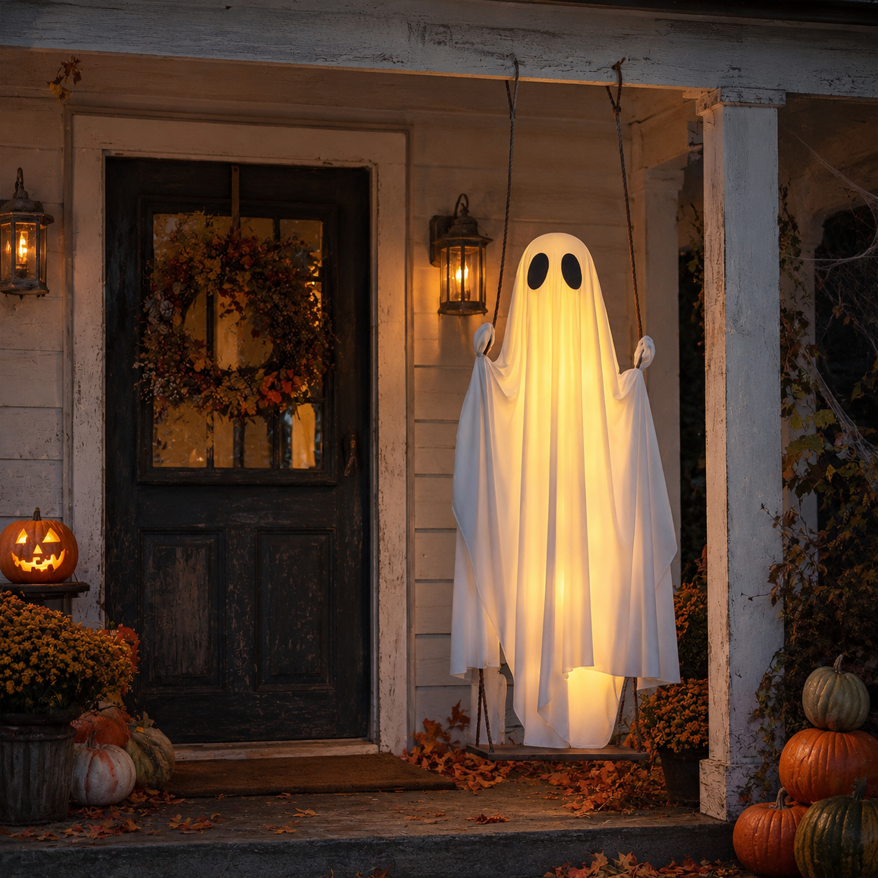Lighted Hanging Ghost Swing Decor 