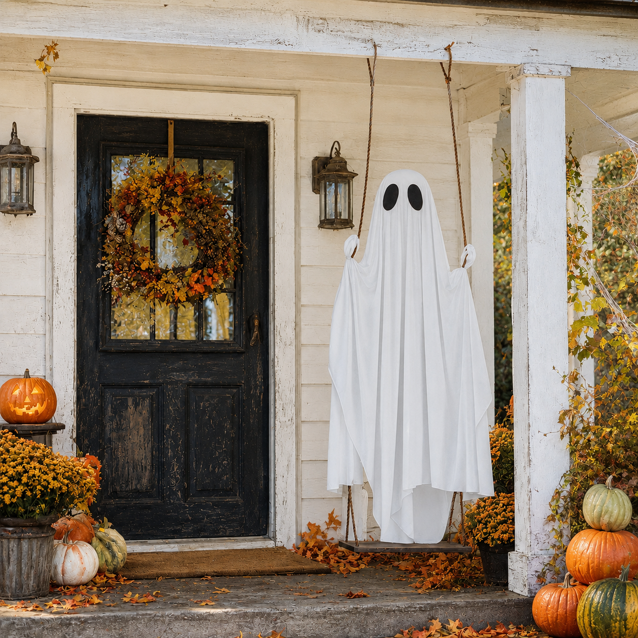 Lighted Hanging Ghost Swing Decor 
