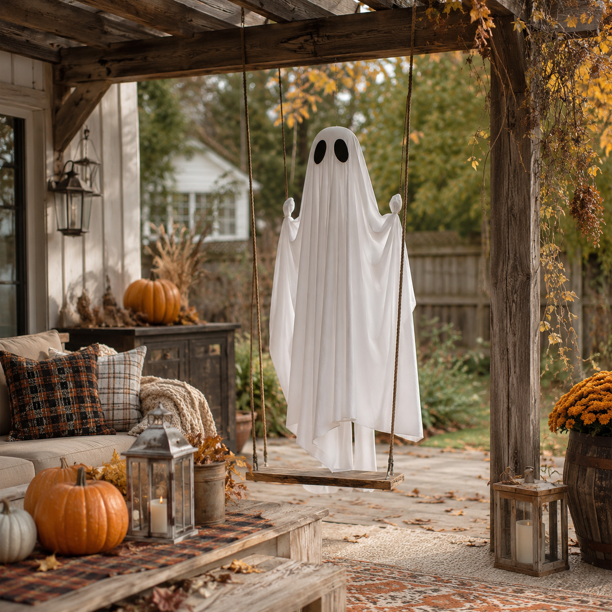 Lighted Hanging Ghost Swing Decor 
