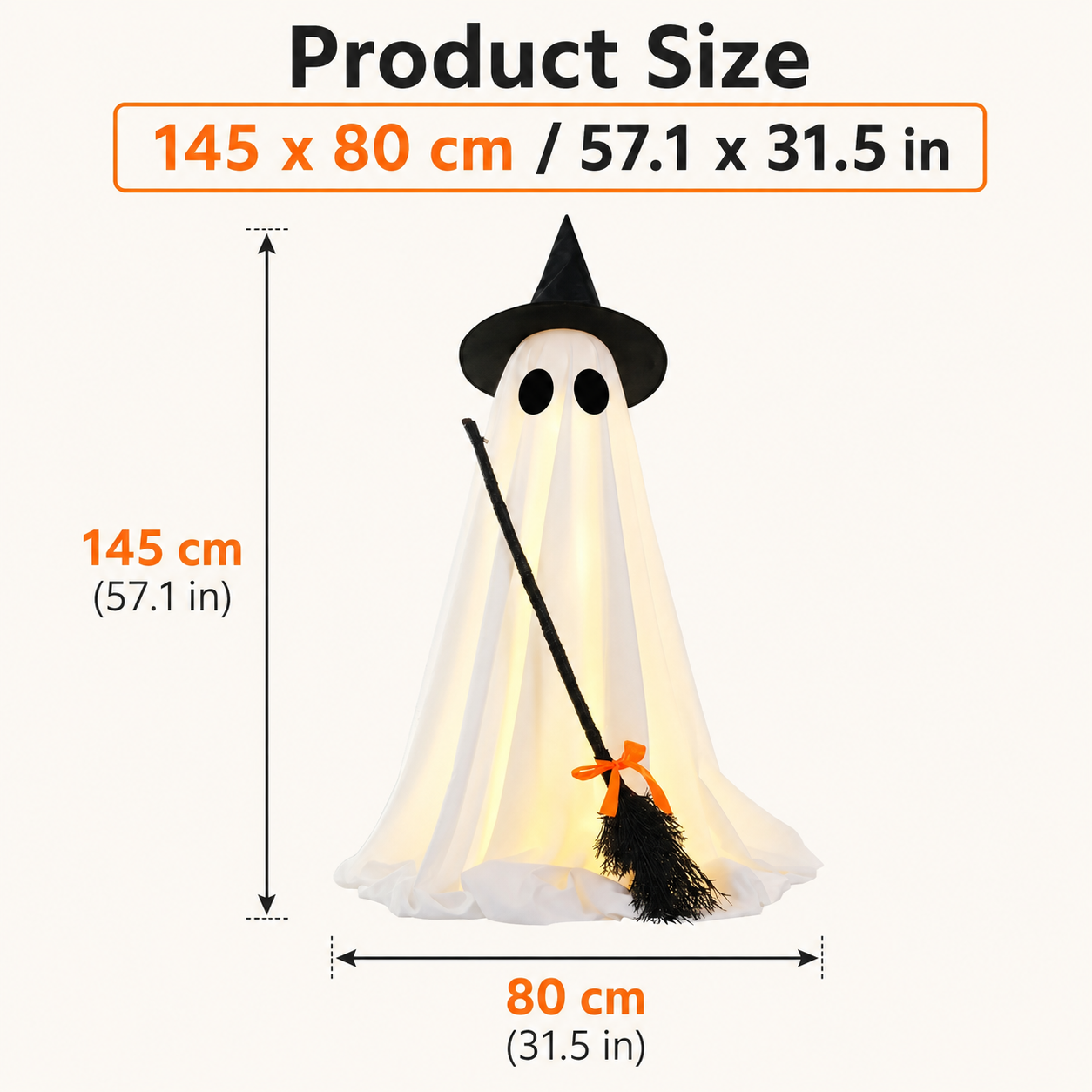 Lighted Halloween Ghost Decoration with Witch Hat and Broom