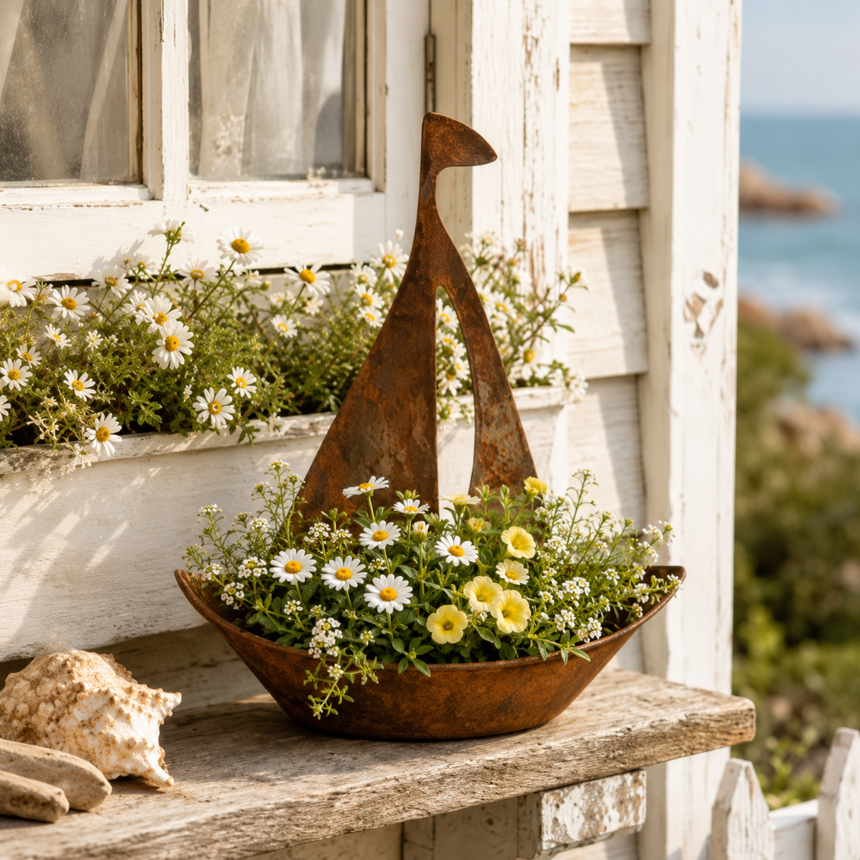 Rustic Metal Sailboat Planter