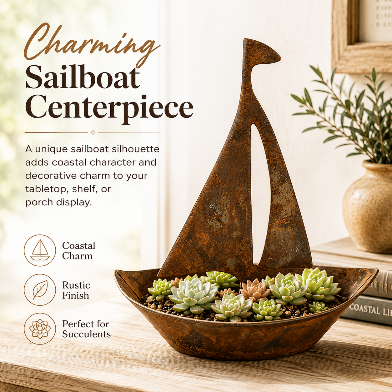 Rustic Metal Sailboat Planter