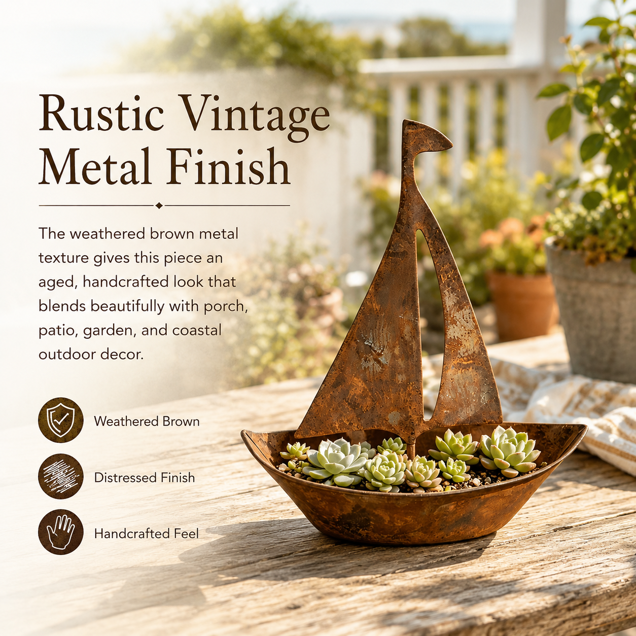 Rustic Metal Sailboat Planter