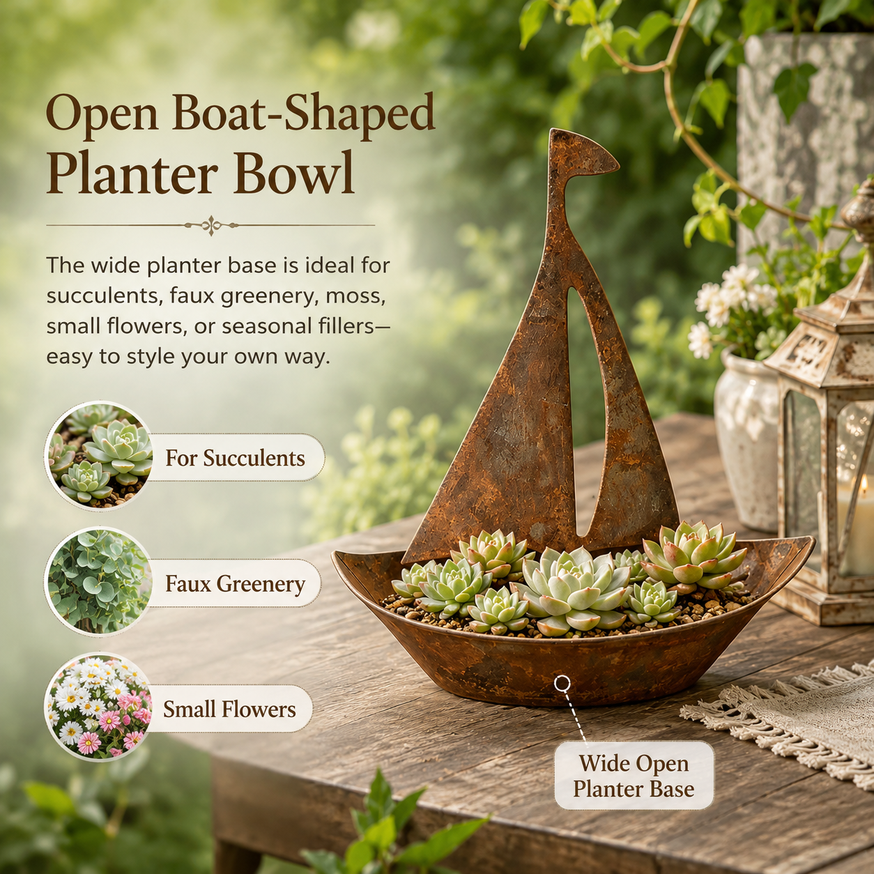 Rustic Metal Sailboat Planter