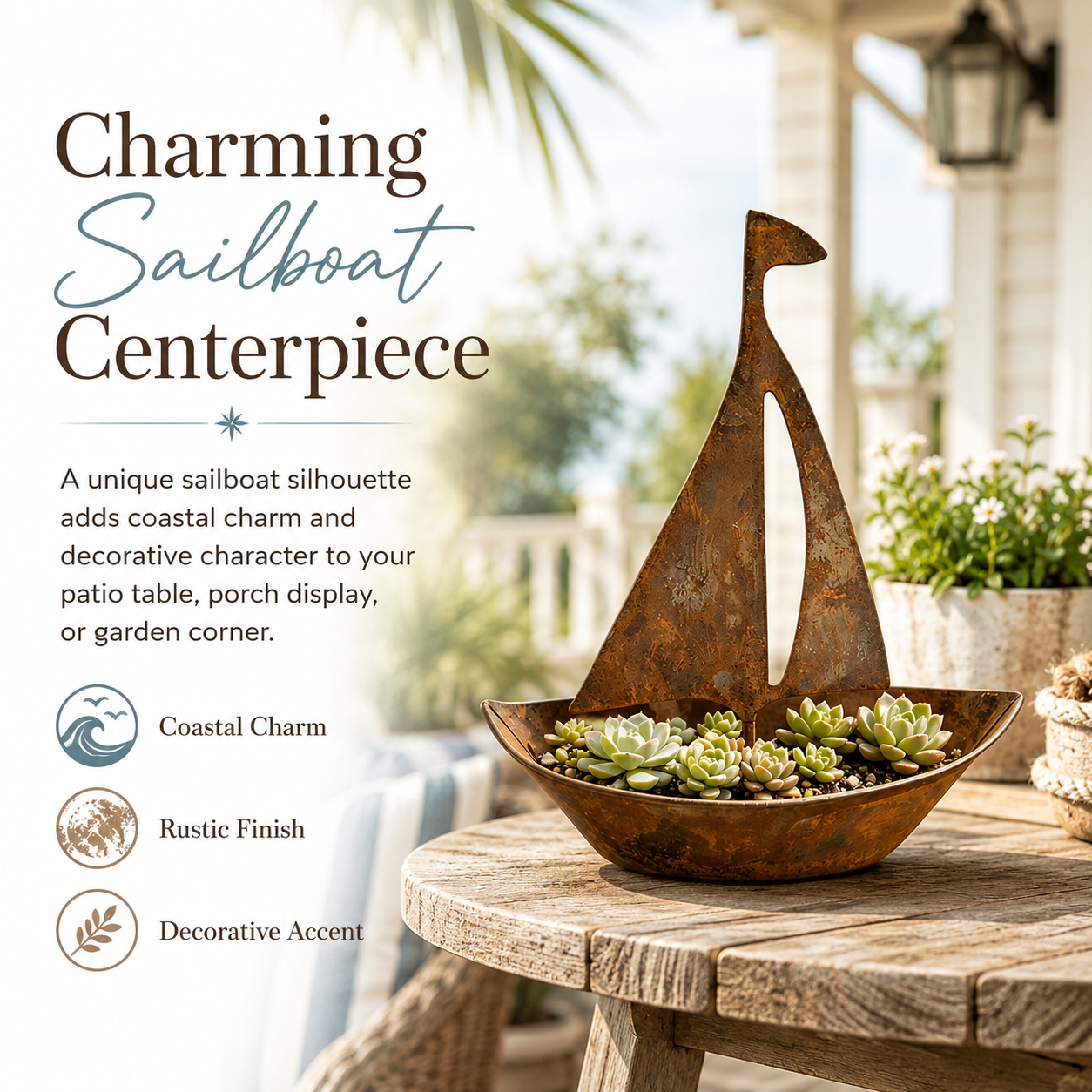 Rustic Metal Sailboat Planter