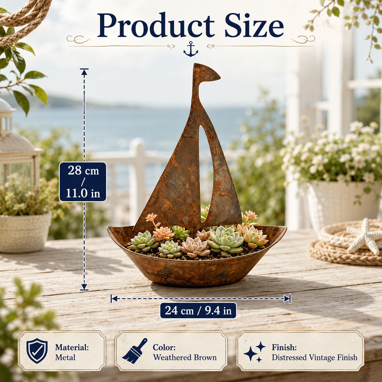 Rustic Metal Sailboat Planter