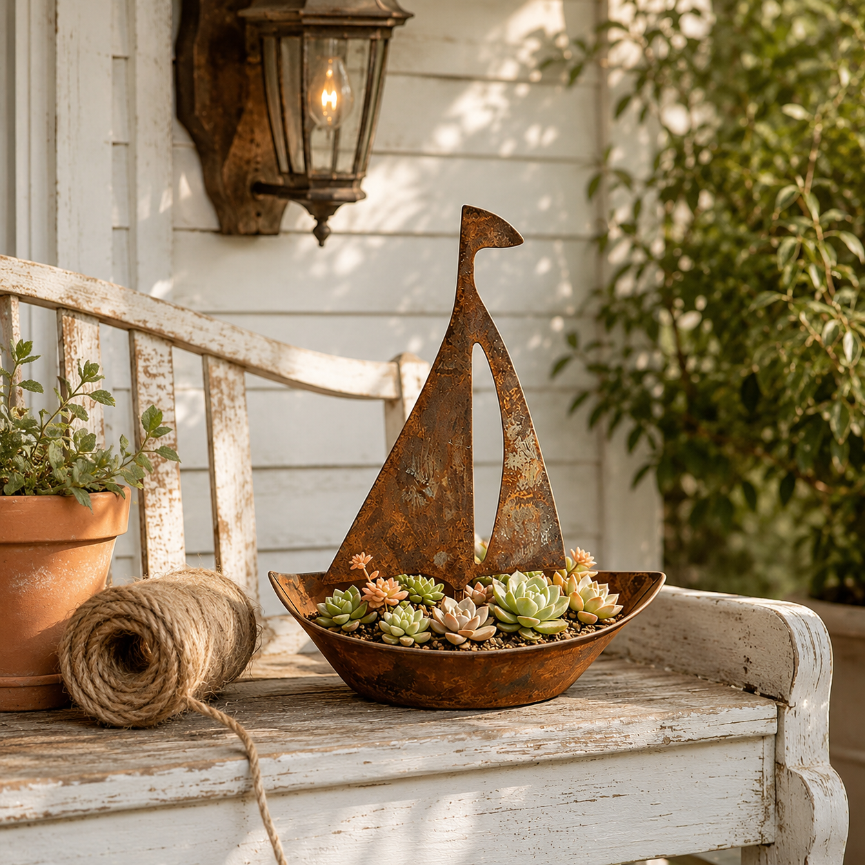 Rustic Metal Sailboat Planter