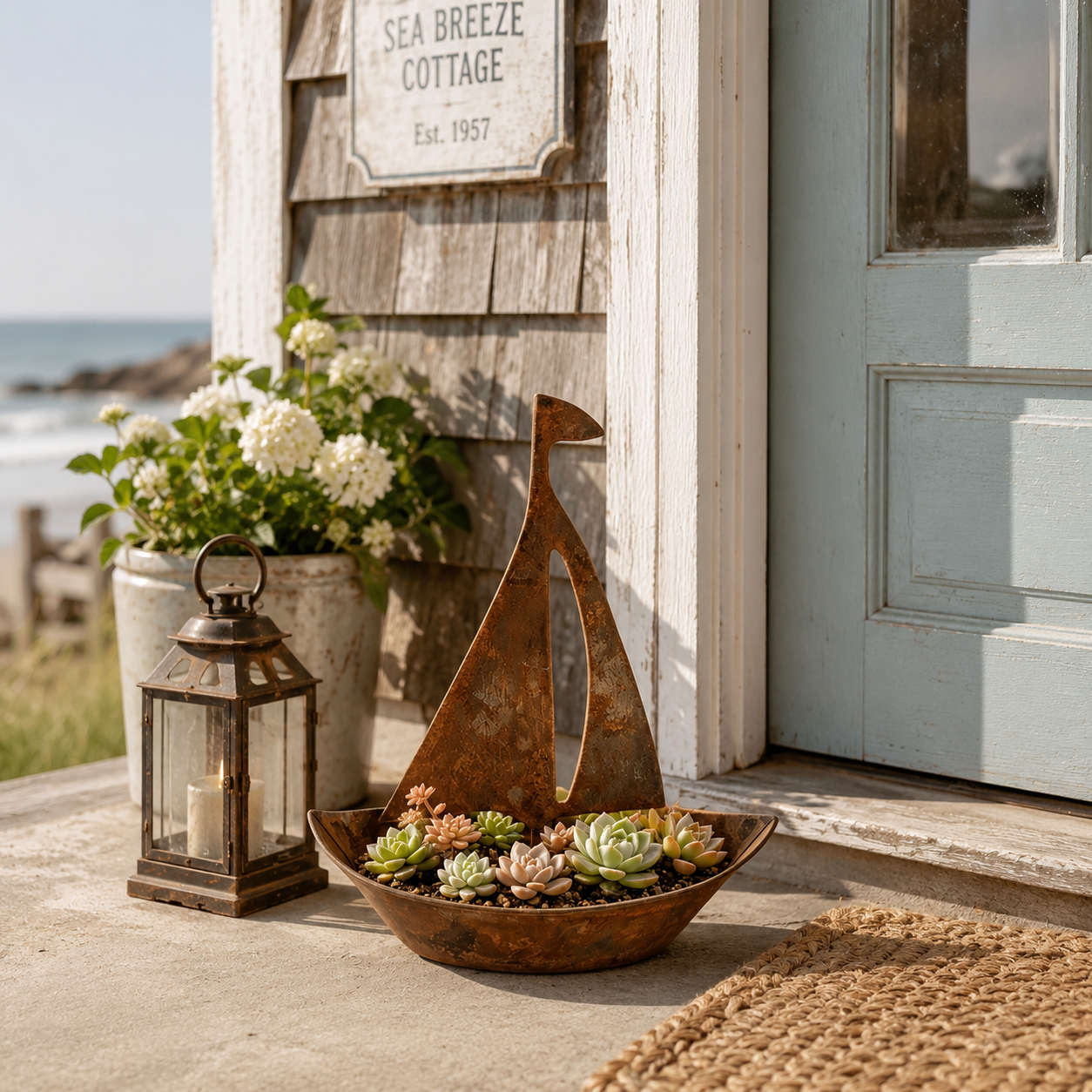 Rustic Metal Sailboat Planter