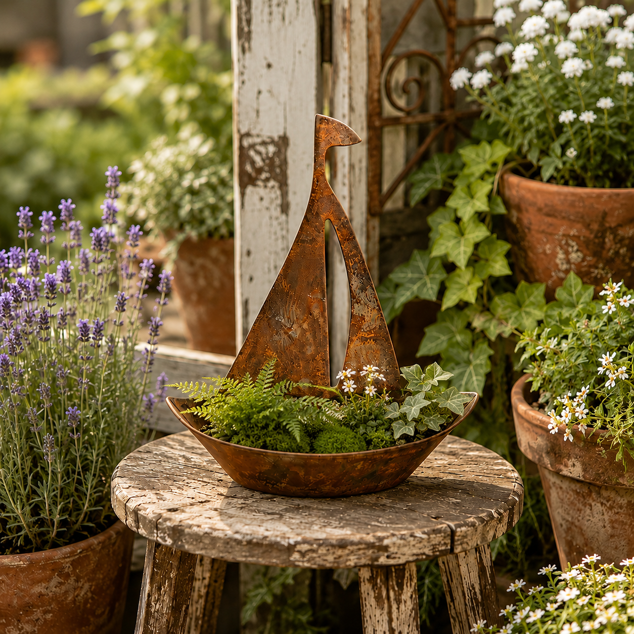 Rustic Metal Sailboat Planter