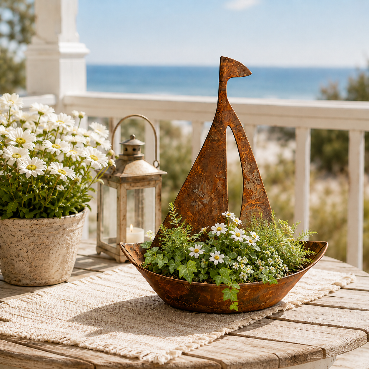 Rustic Metal Sailboat Planter