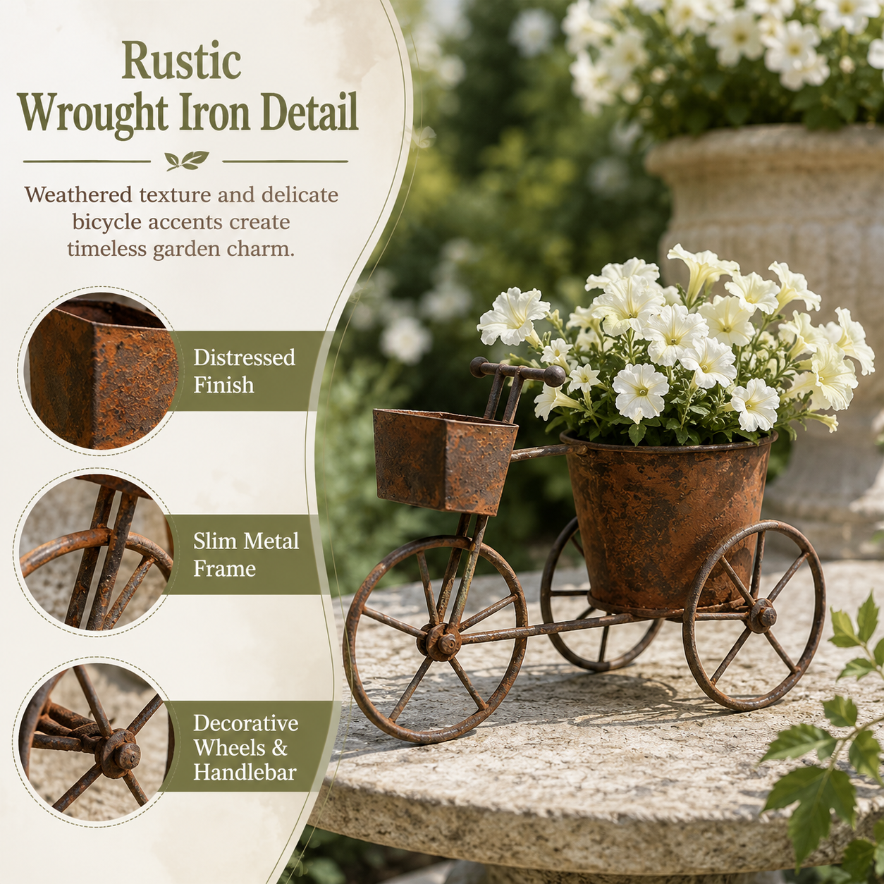 Vintage-style Wrought Iron Tricycle Planter