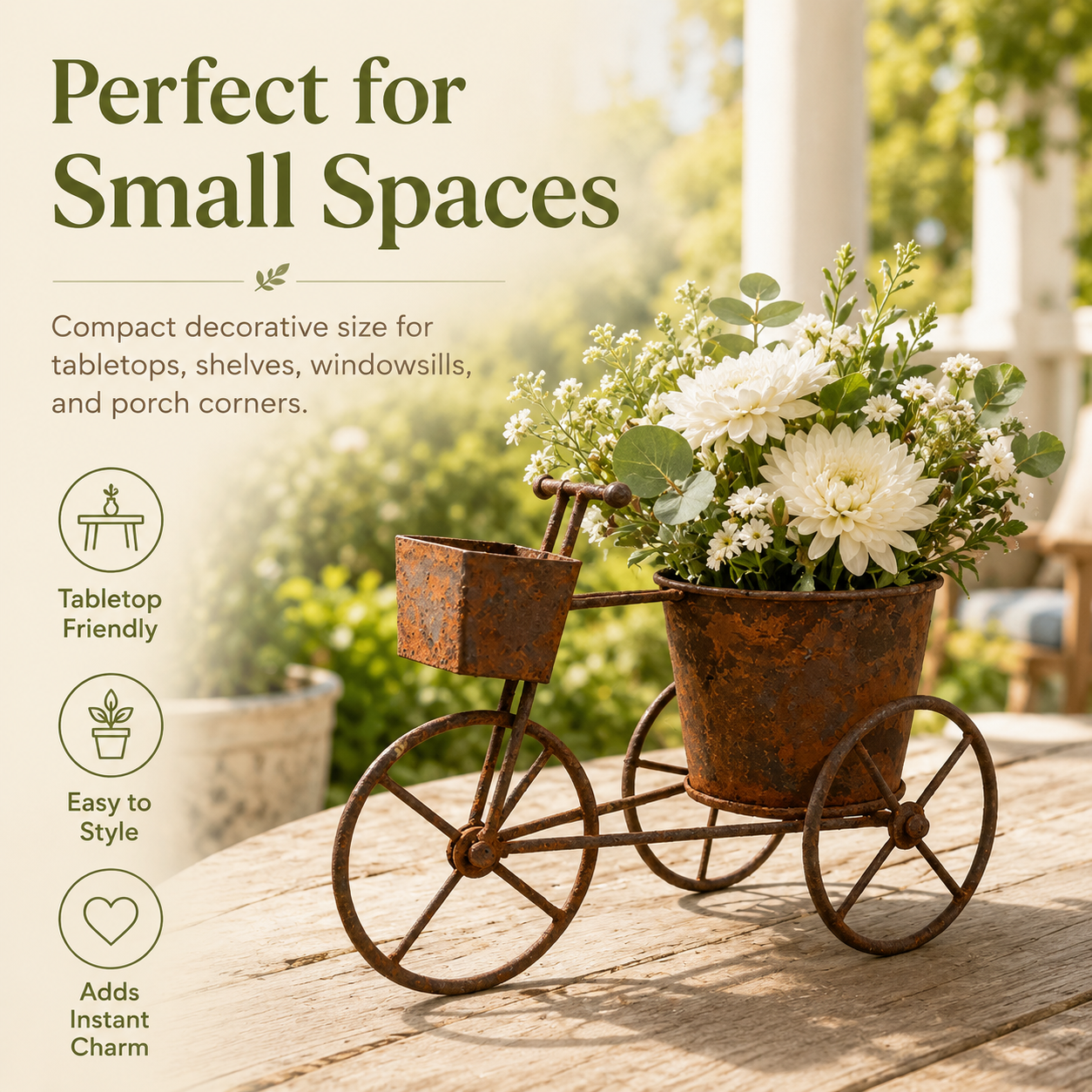 Vintage-style Wrought Iron Tricycle Planter