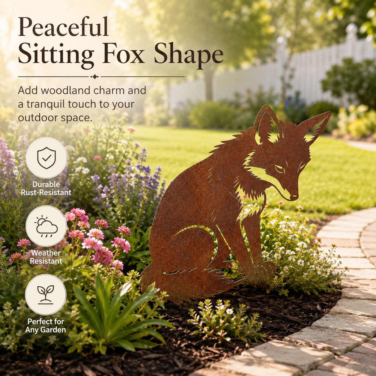 Metal Rusty Sitting Fox Garden Decor