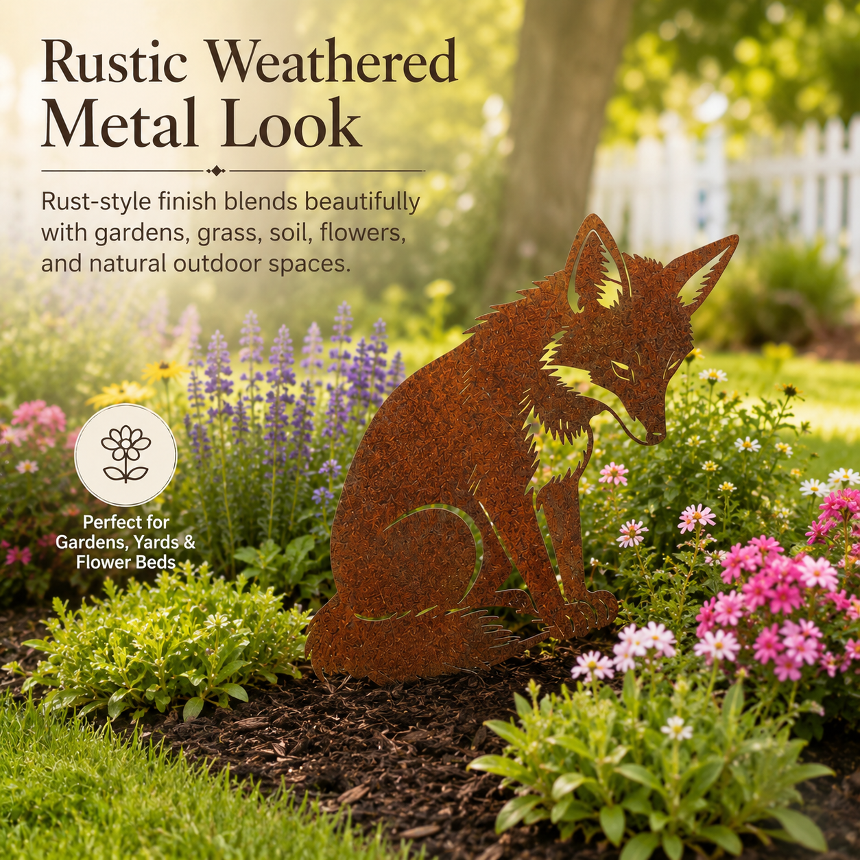  Metal Rusty Sitting Fox Garden Decor