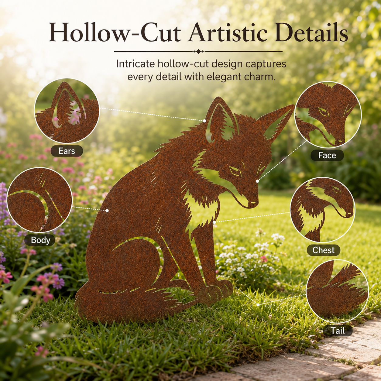  Metal Rusty Sitting Fox Garden Decor