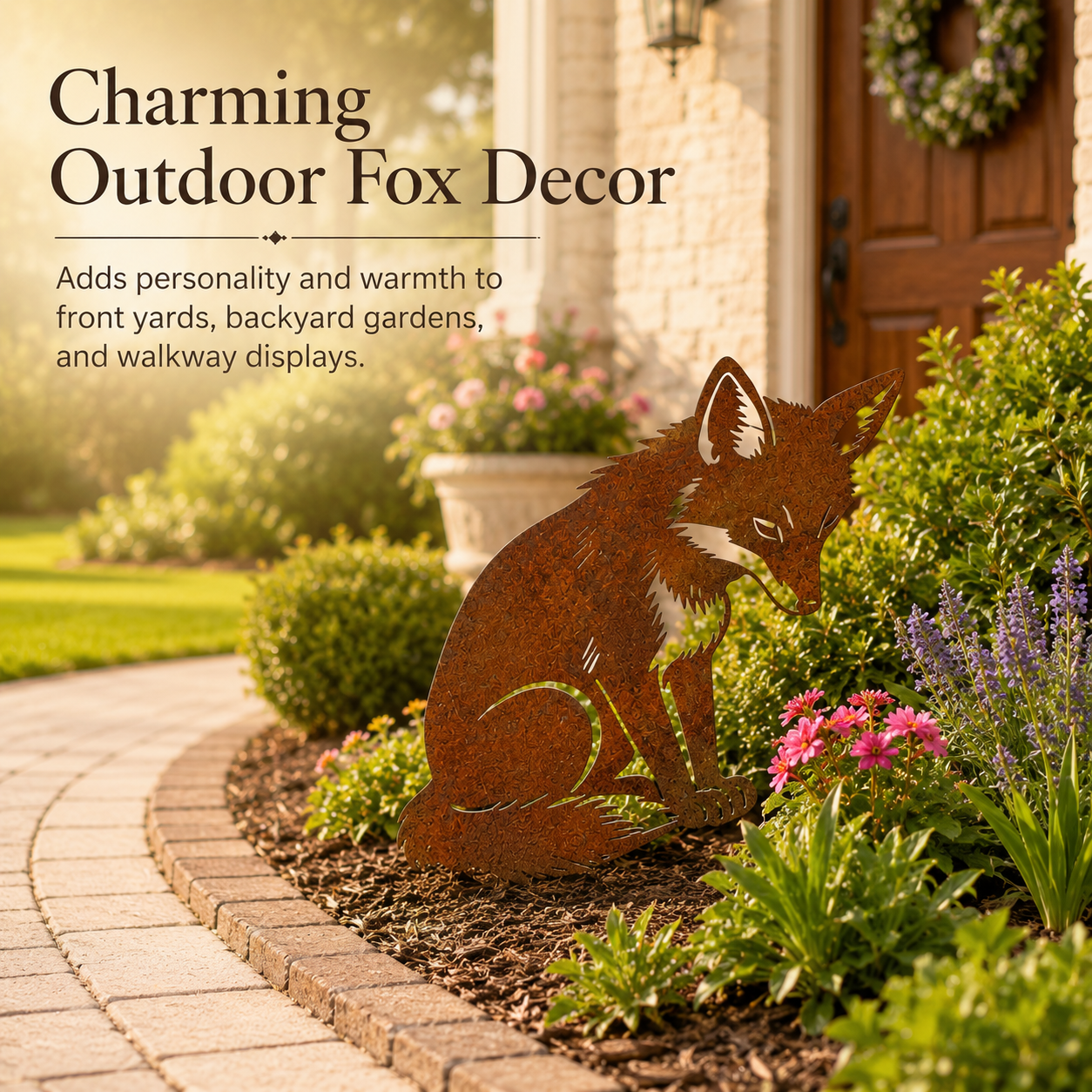  Metal Rusty Sitting Fox Garden Decor