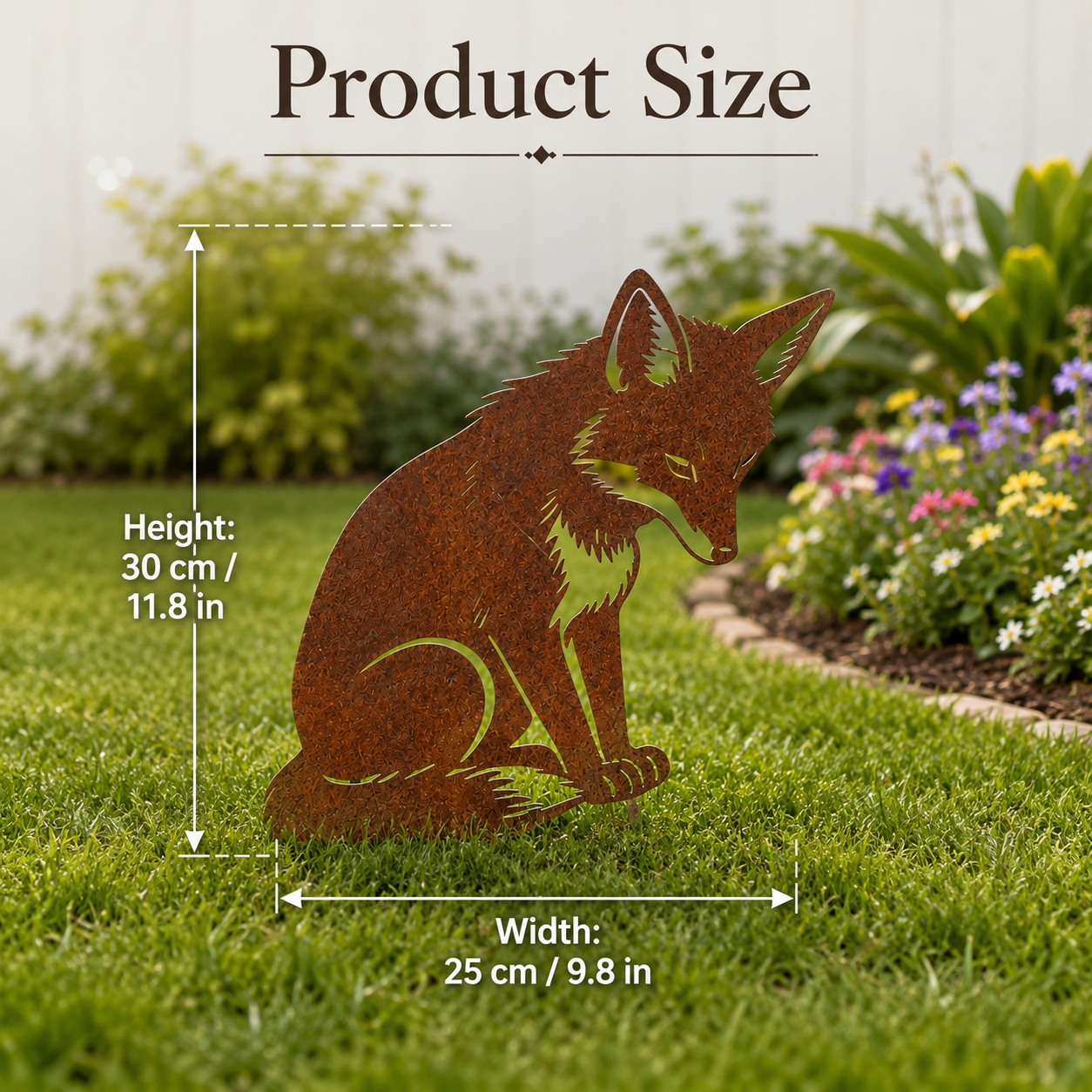  Metal Rusty Sitting Fox Garden Decor