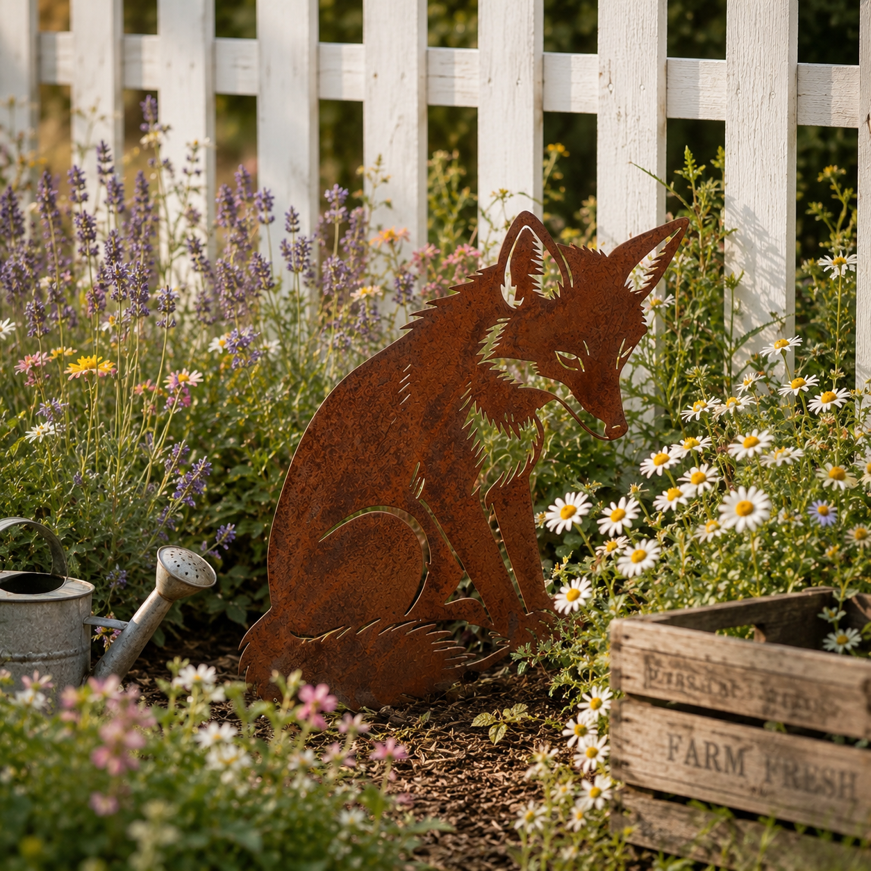  Metal Rusty Sitting Fox Garden Decor
