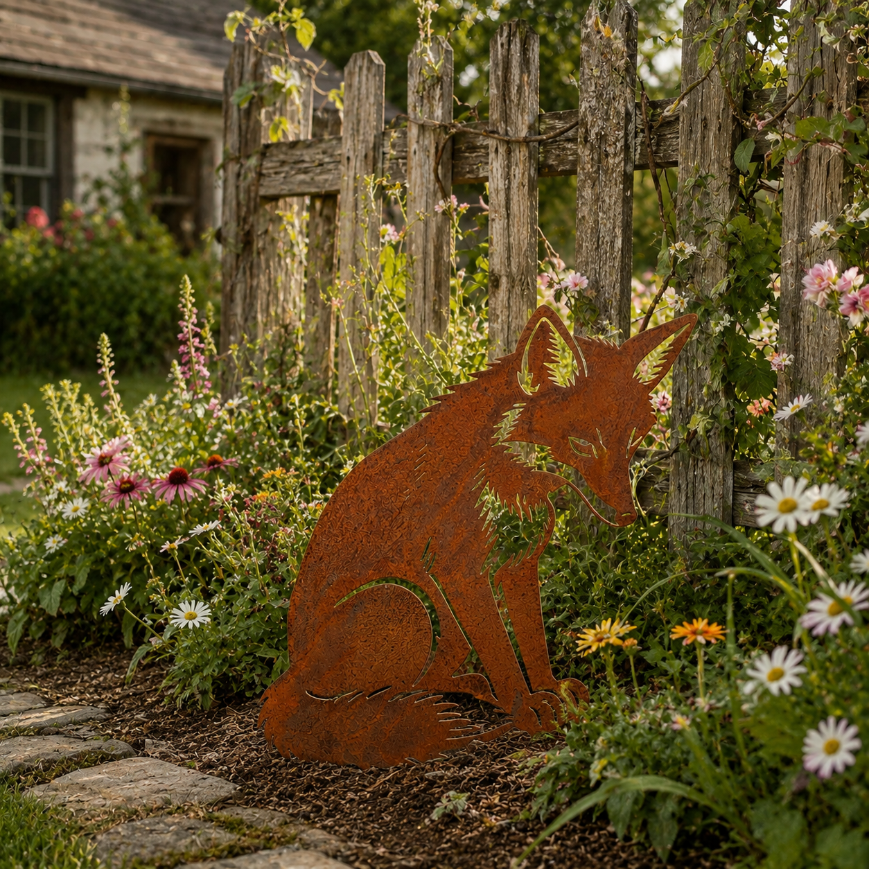  Metal Rusty Sitting Fox Garden Decor