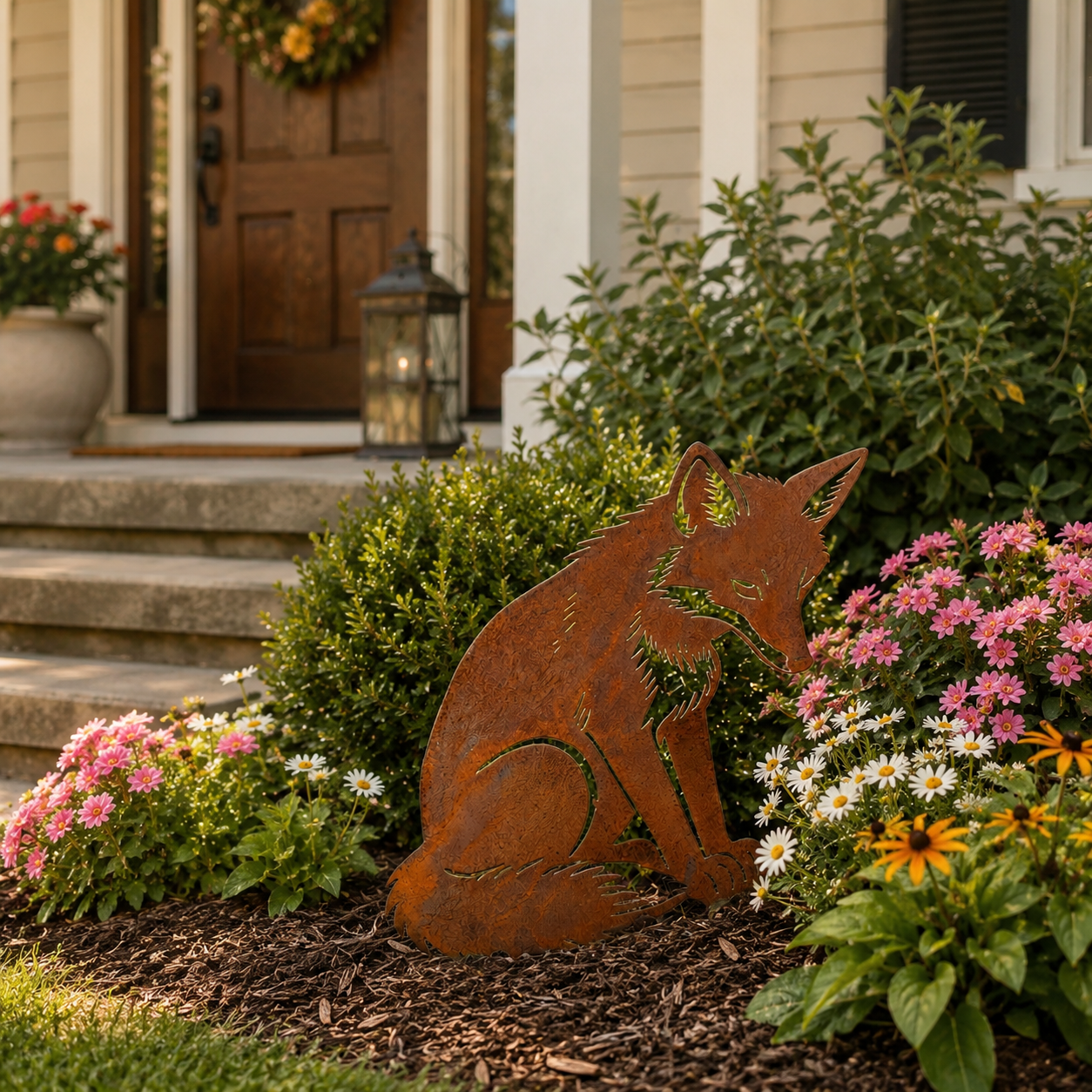  Metal Rusty Sitting Fox Garden Decor