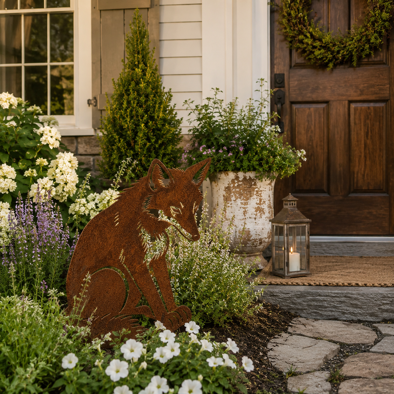  Metal Rusty Sitting Fox Garden Decor