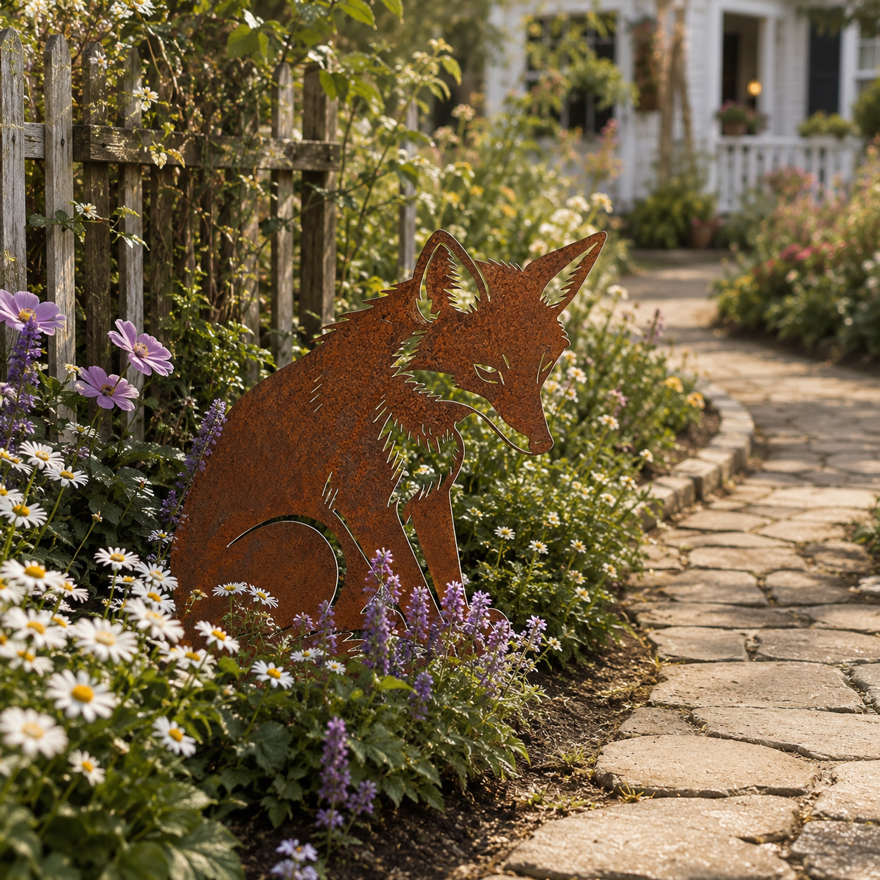  Metal Rusty Sitting Fox Garden Decor