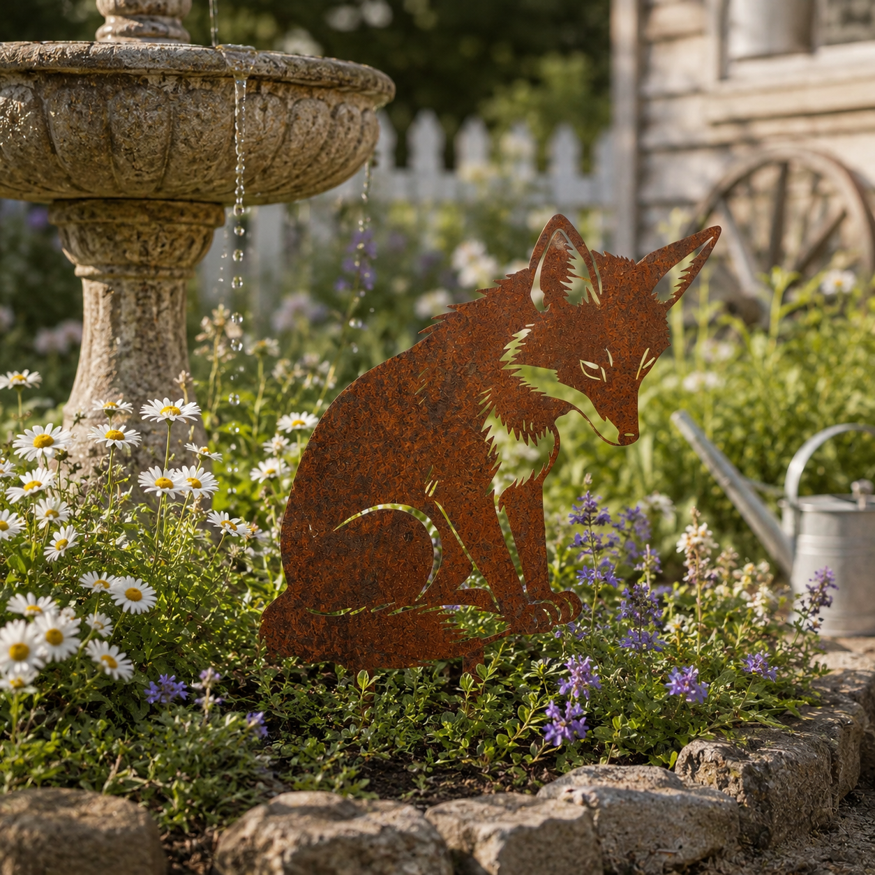  Metal Rusty Sitting Fox Garden Decor