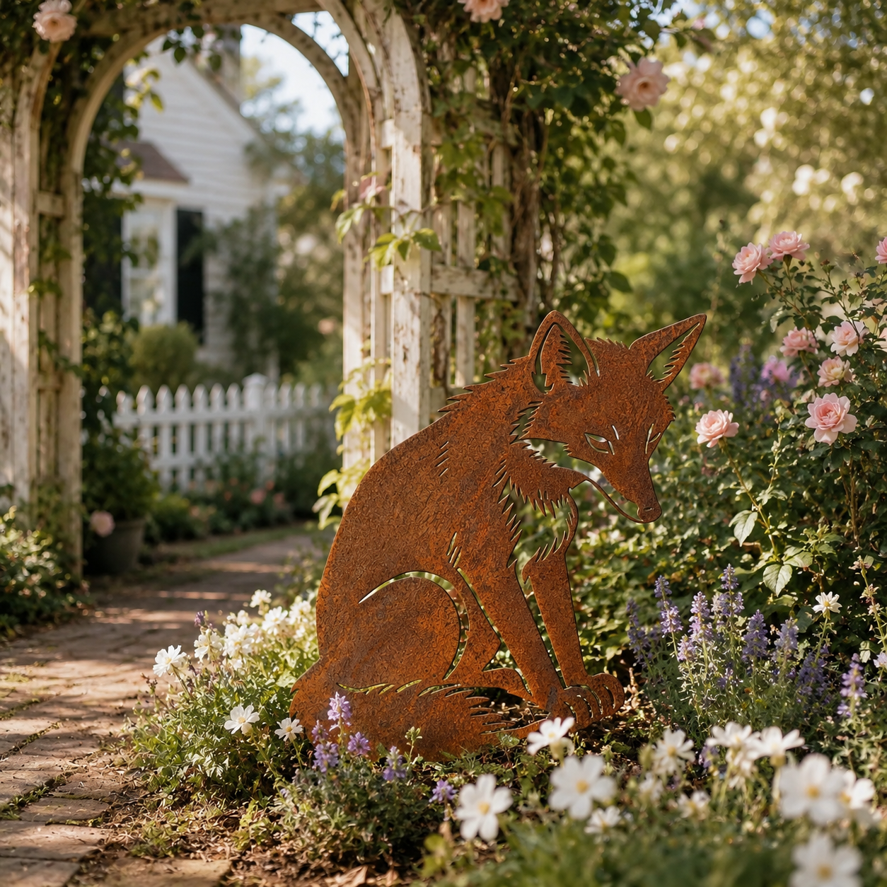  Metal Rusty Sitting Fox Garden Decor
