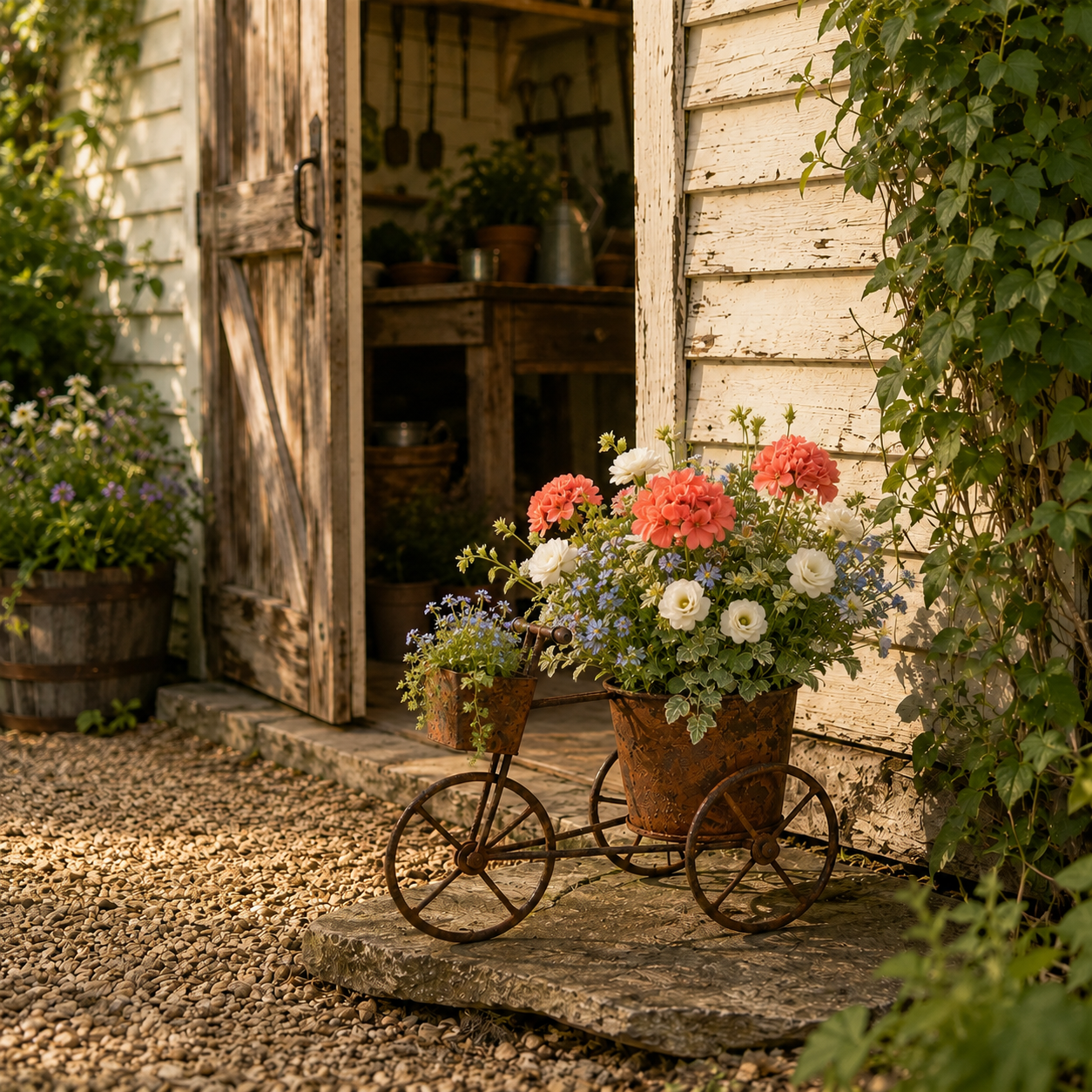 Vintage-style Wrought Iron Tricycle Planter