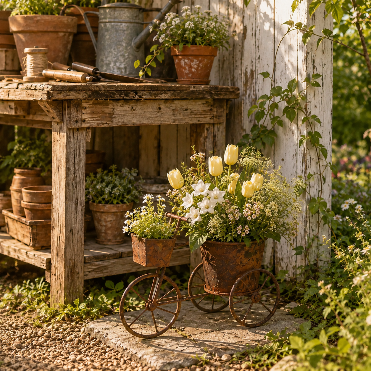 Vintage-style Wrought Iron Tricycle Planter