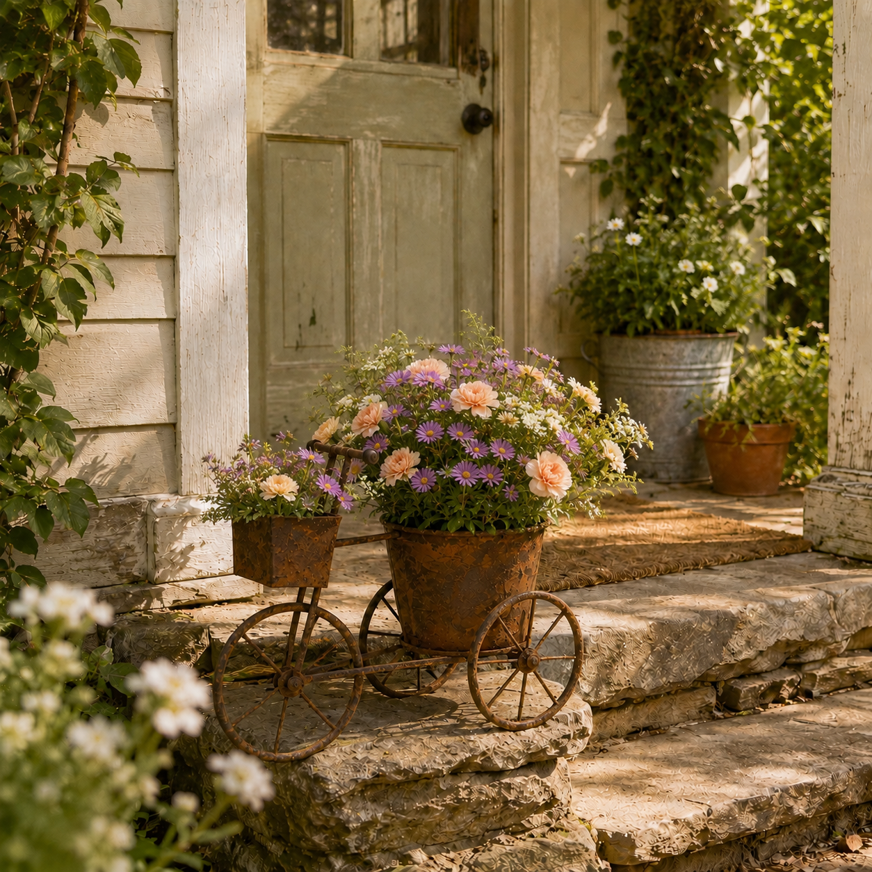 Vintage-style Wrought Iron Tricycle Planter