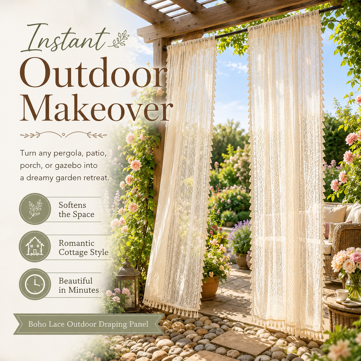 Boho Lace Outdoor Draping Panel