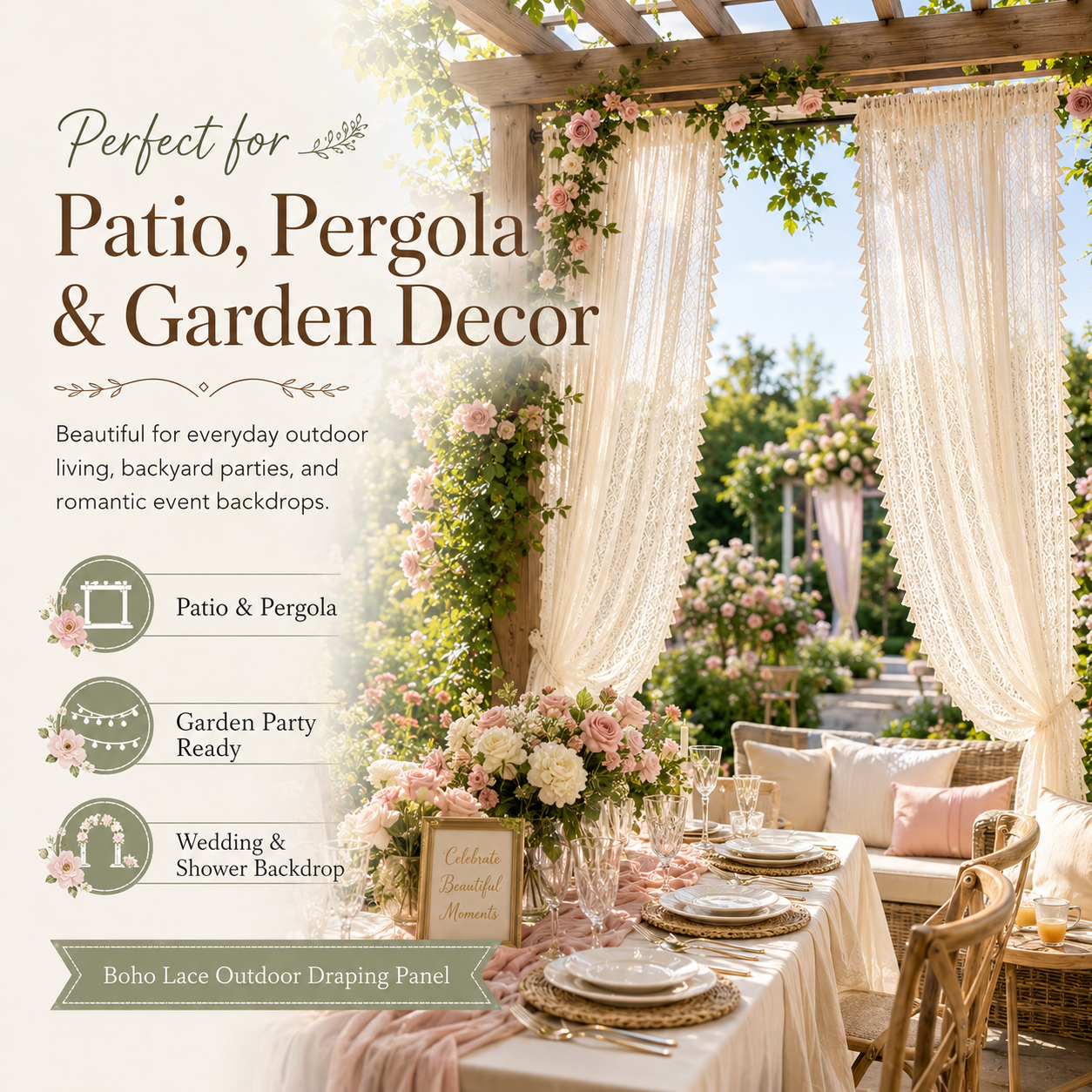 Boho Lace Outdoor Draping Panel